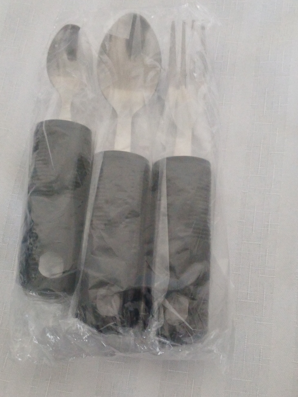 Adaptive Eating Utensil Set with Black Comfort Handles 3 Piece - Stainless Steel